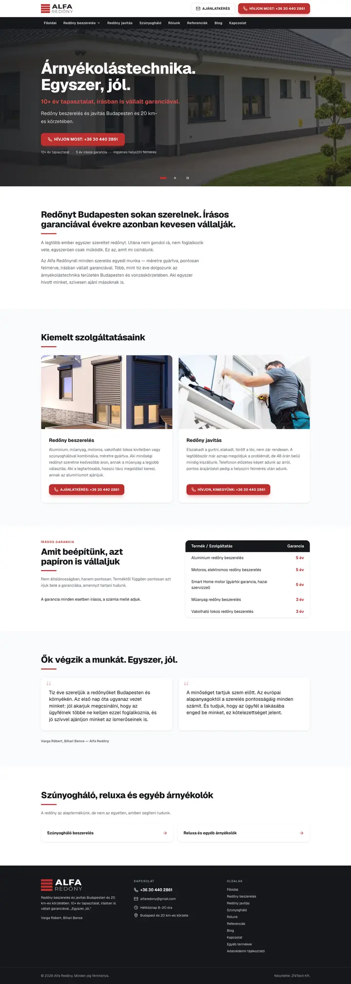 Alfa Redőny - Weboldal