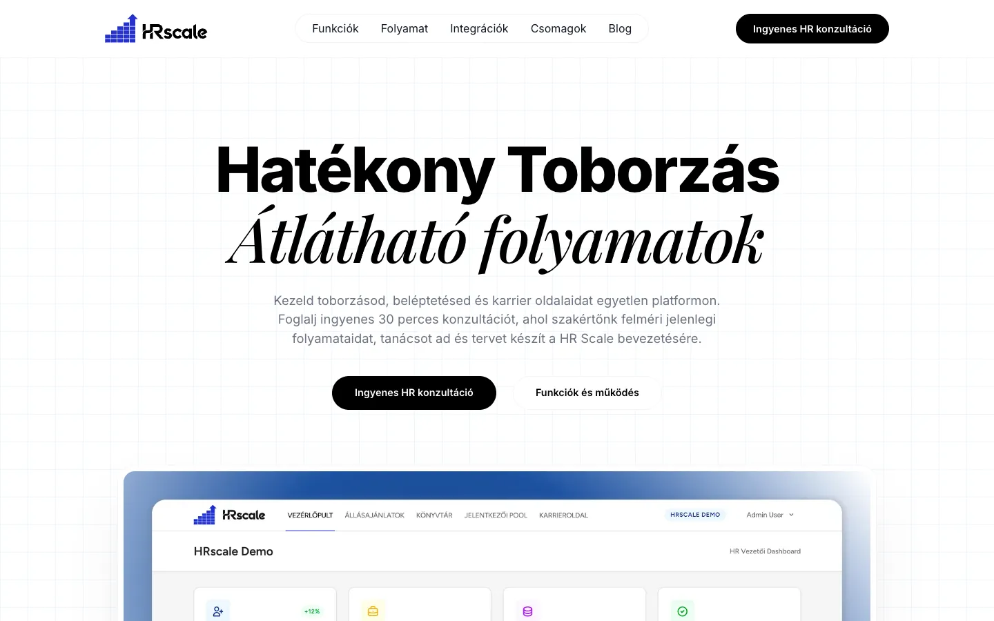HRscale.eu - SaaS weboldal – a weboldal nyitóképernyője