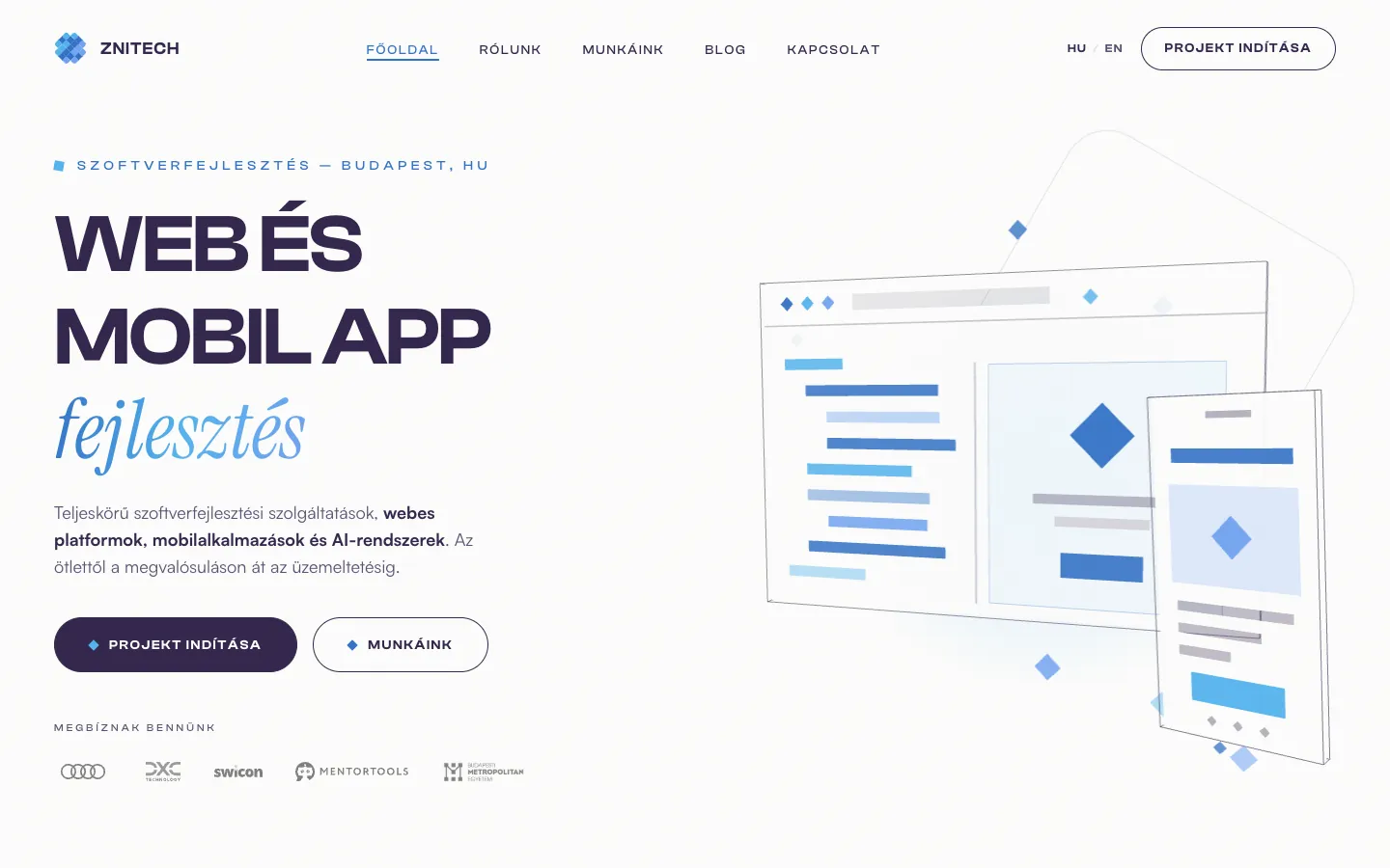 ZNiTech.io - Céges weboldal – a weboldal nyitóképernyője