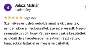 Molnár Balázs ötcsillagos Google értékelése a ModernWebről