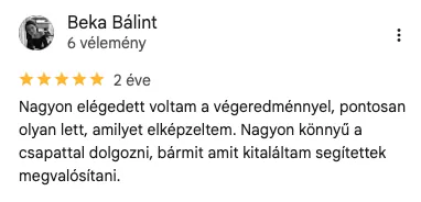 Bálint Beka ötcsillagos Google értékelése a ModernWebről