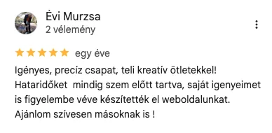 Murzsa Évi ötcsillagos Google értékelése a ModernWebről