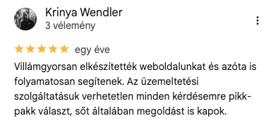 Wendler Krinya ötcsillagos Google értékelése a ModernWebről