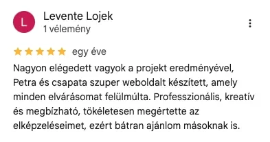 Lojek Levente ötcsillagos Google értékelése a ModernWebről