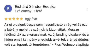 Recska Richárd Sándor ötcsillagos Google értékelése a ModernWebről