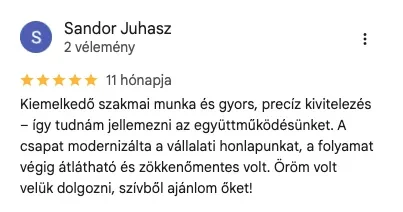 Juhász Sándor ötcsillagos Google értékelése a ModernWebről